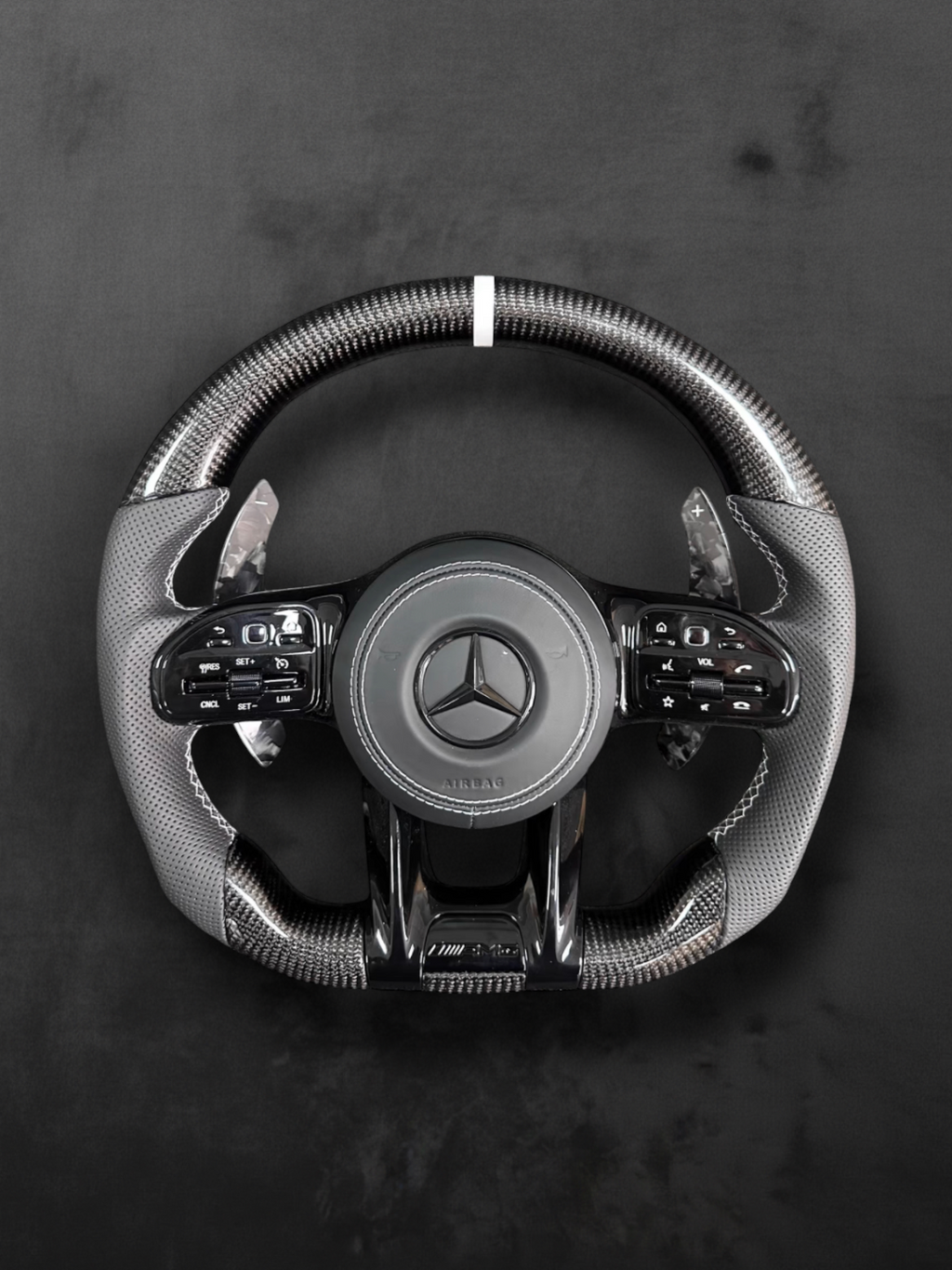 Custom AMG Carbon Performance Steering Wheel — White Stripe Edition