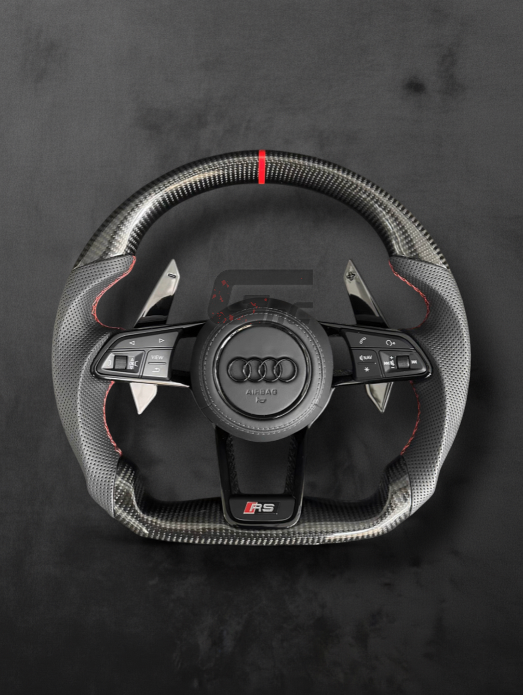 Custom Audi Carbon fiber & Perforated leather Steering Wheel – Red Stripe