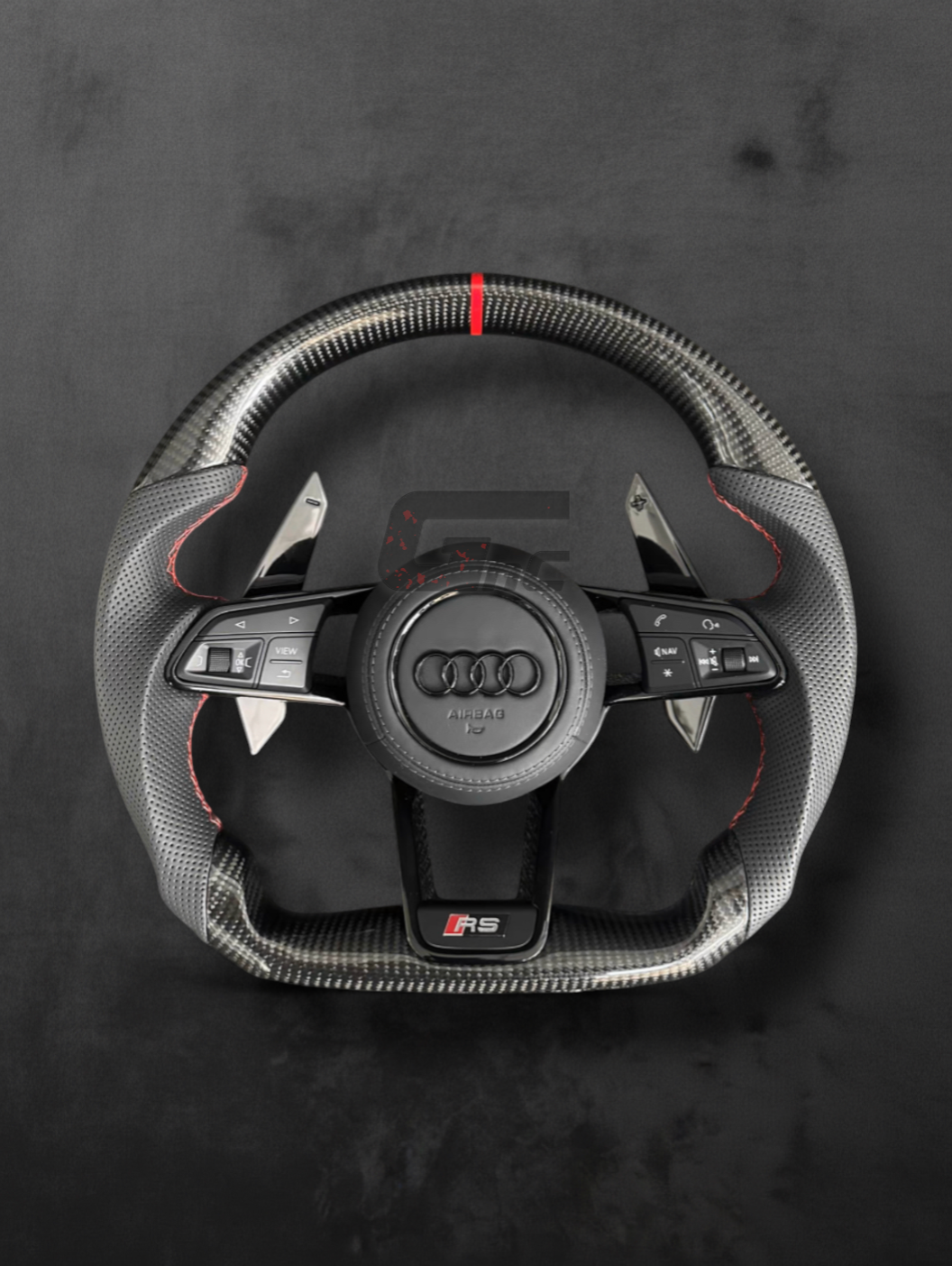 Custom Audi Carbon fiber & Perforated leather Steering Wheel – Red Stripe