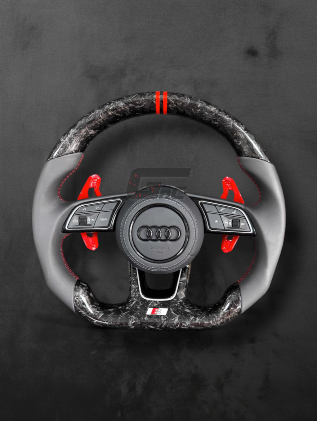 Custom Audi Forged Carbon & Nappa Steering Wheel – Dual Red stripes