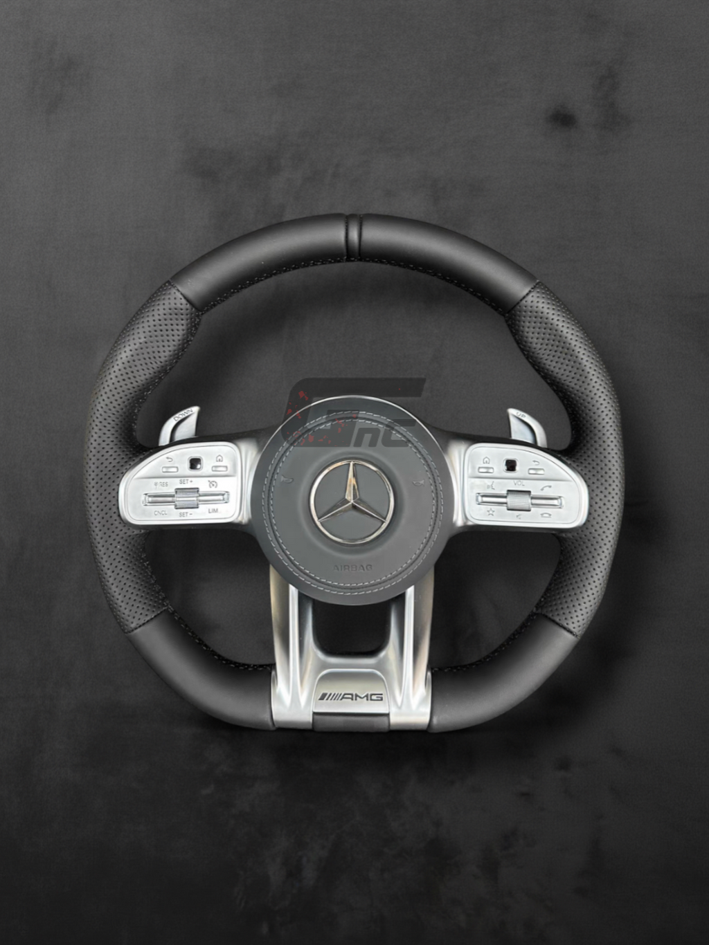Custom AMG Steering Wheel with Perforated Grip — Silver Finish