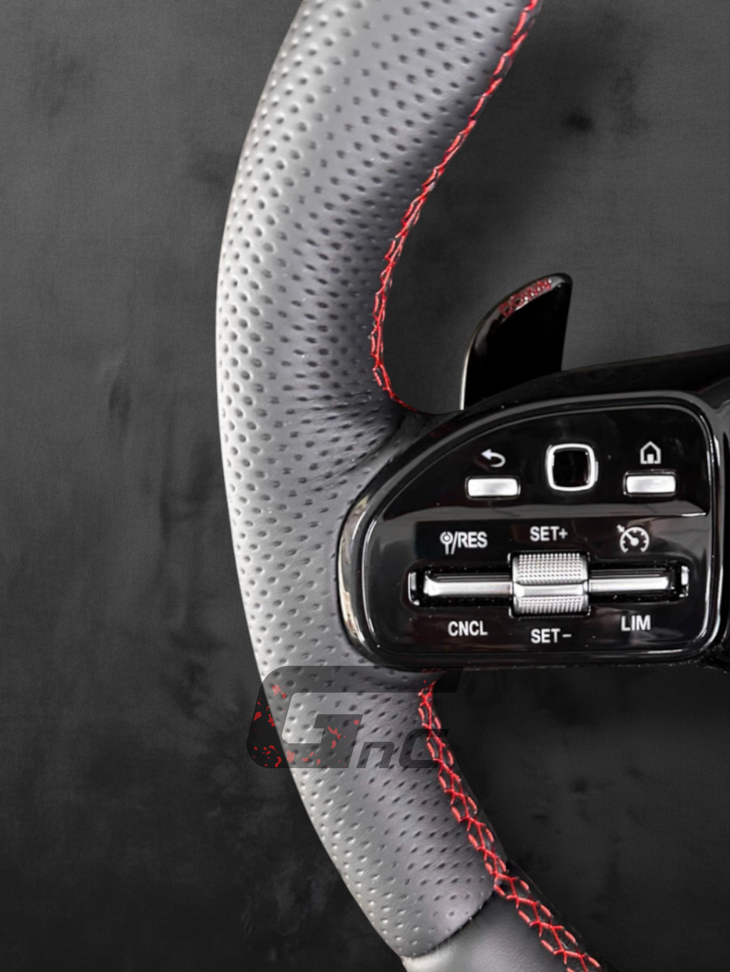 Custom AMG Flat-Bottom Wheel — Black Gloss & Red Center Stripe