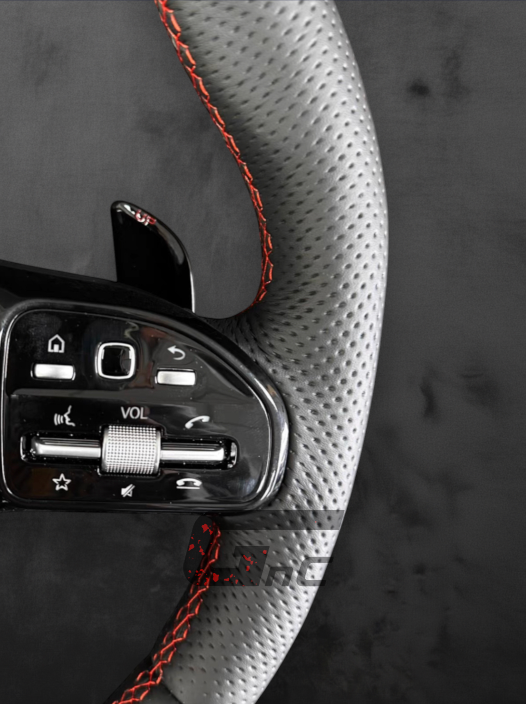 Custom AMG Flat-Bottom Wheel — Black Gloss & Red Center Stripe