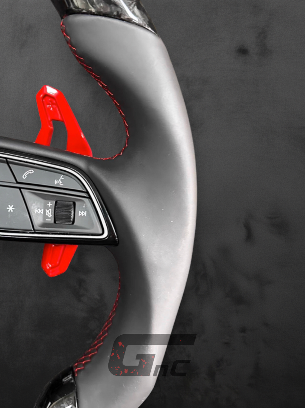 Custom Audi Forged Carbon & Nappa Steering Wheel – Dual Red stripes