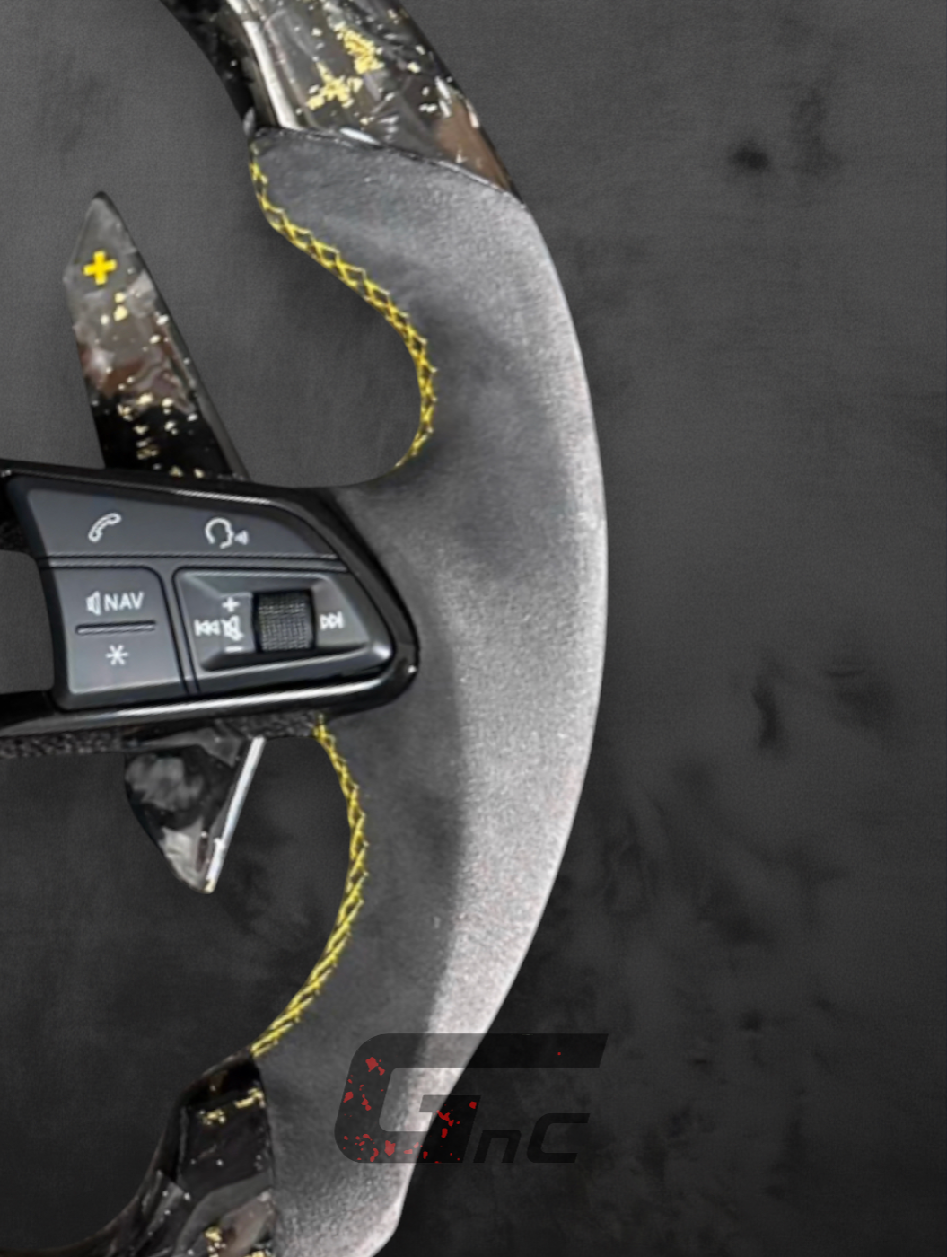 Custom Audi Forged Carbon Steering Wheel – Yellow Stripe – Alcantara Grip