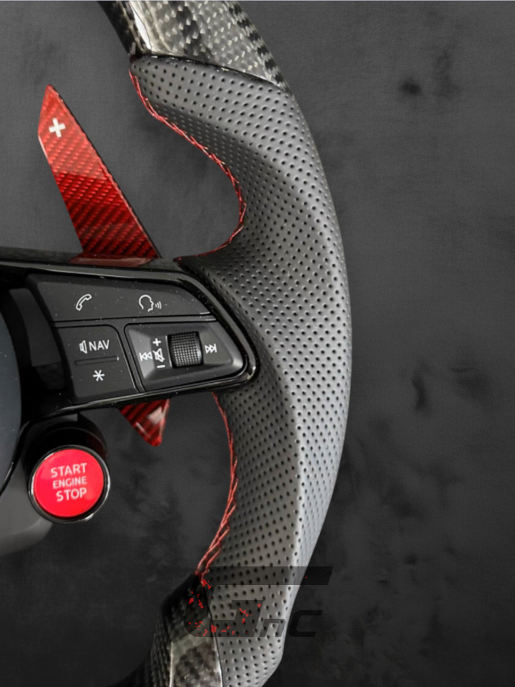Custom Audi Carbon Steering Wheel – Red Paddle & R8 buttons edition