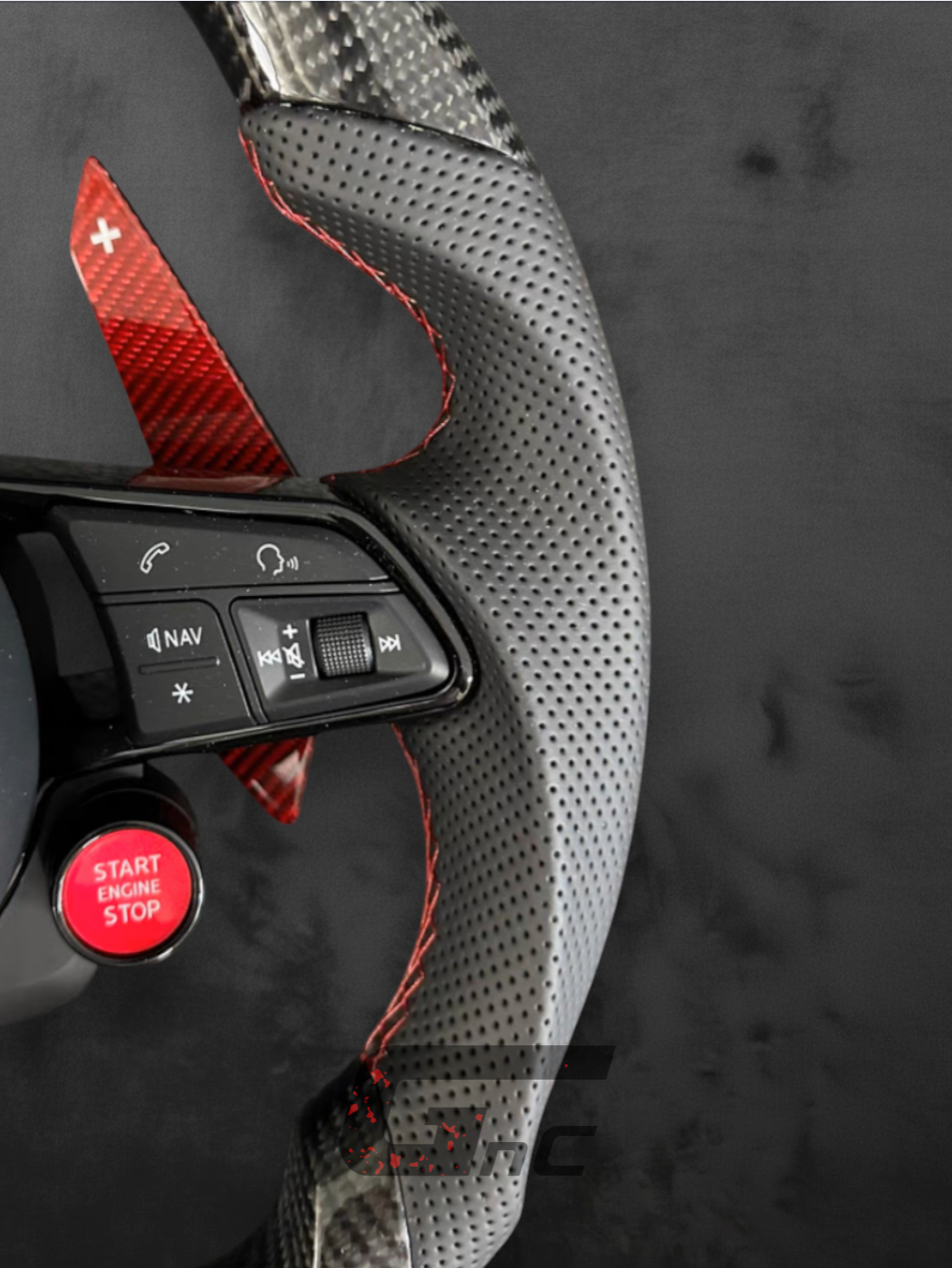 Custom Audi Carbon Steering Wheel – Red Paddle & R8 buttons edition