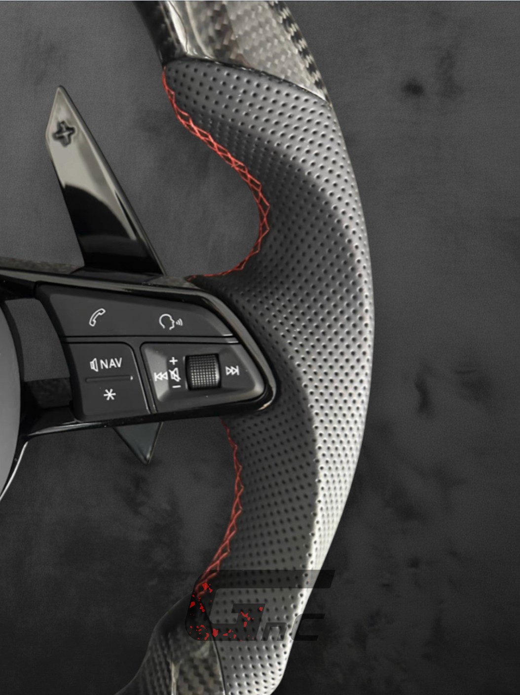 Custom Audi Carbon fiber & Perforated leather Steering Wheel – Red Stripe