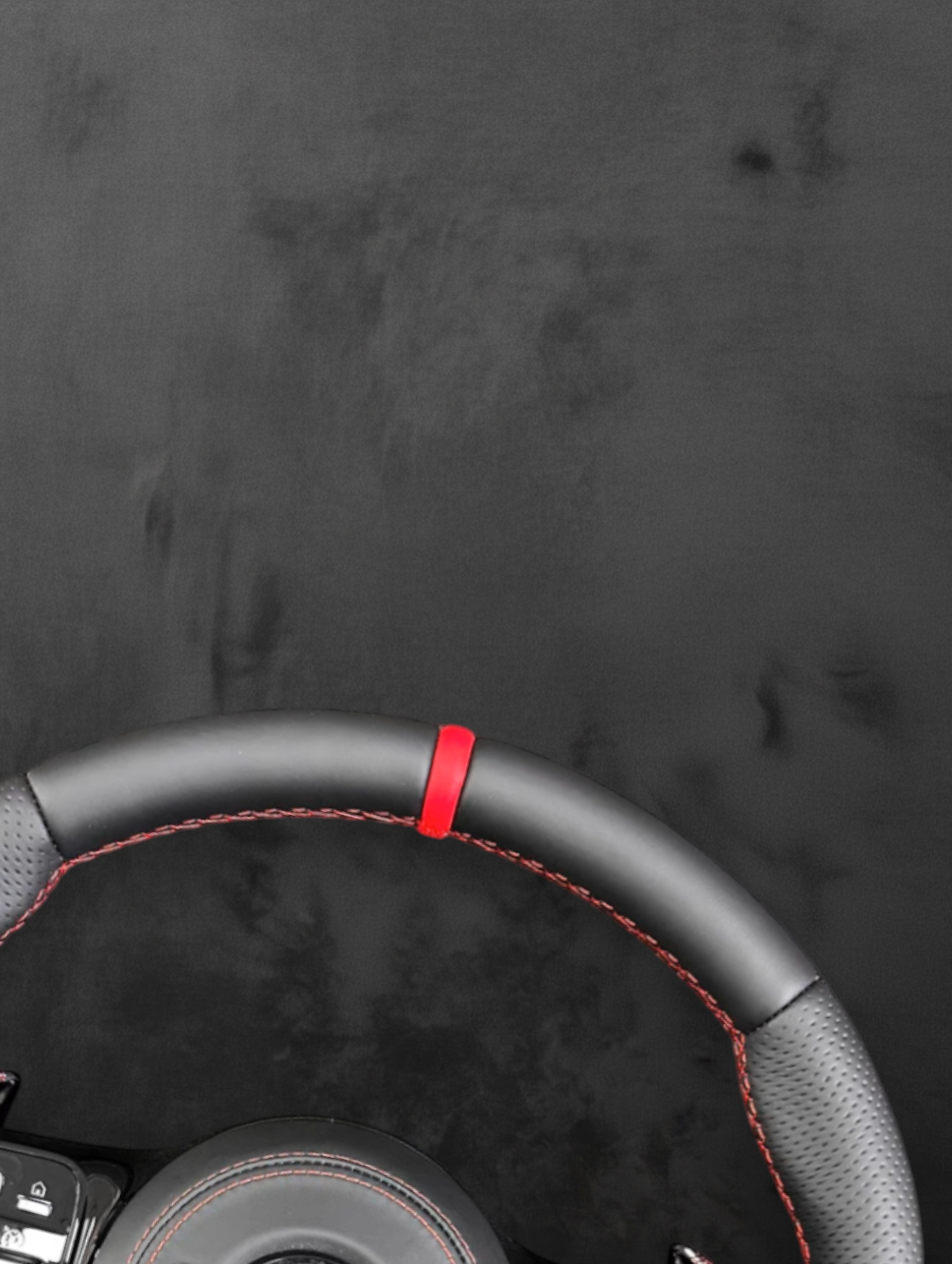 Custom AMG Flat-Bottom Wheel — Black Gloss & Red Center Stripe