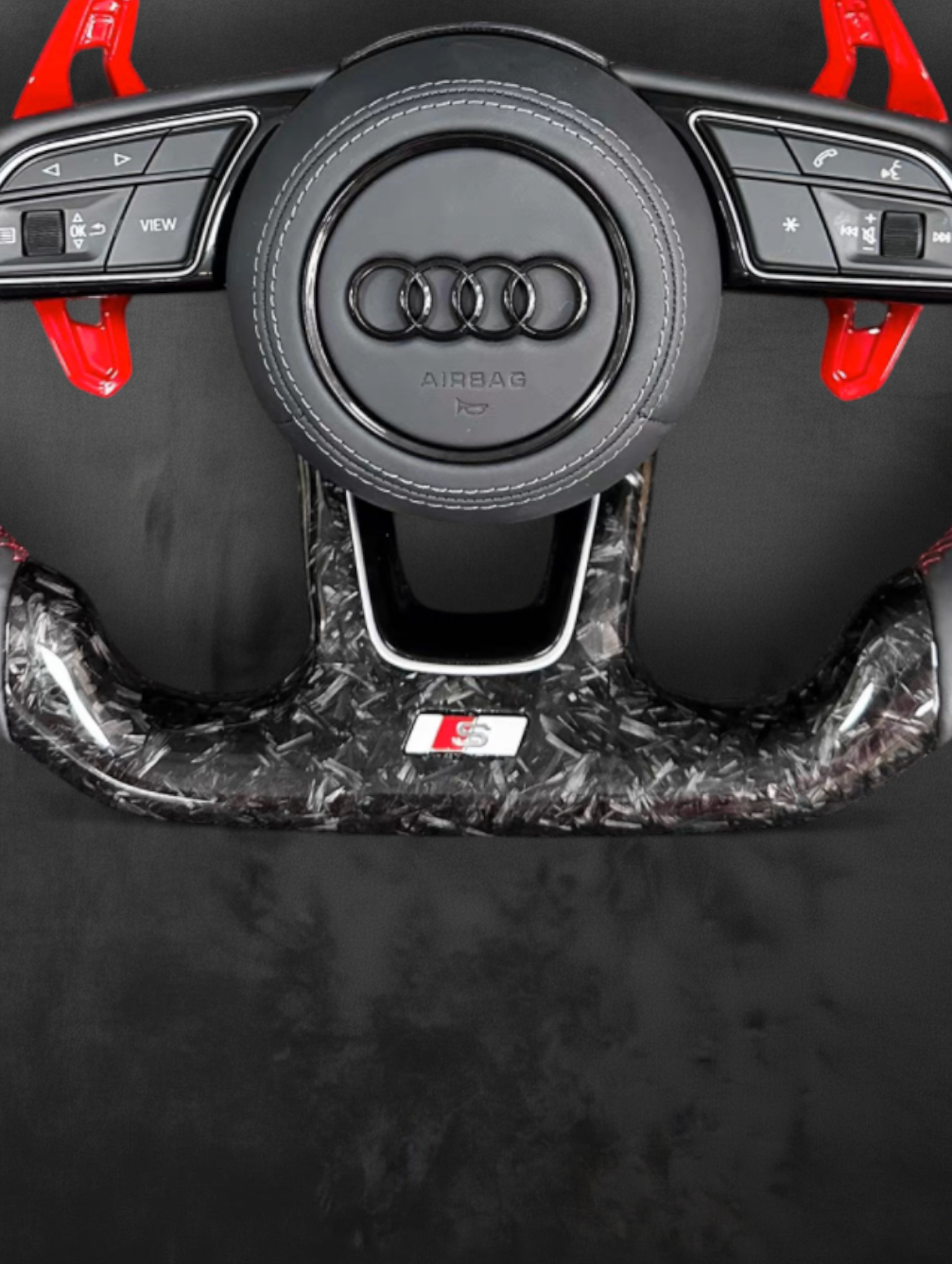 Custom Audi Forged Carbon & Nappa Steering Wheel – Dual Red stripes