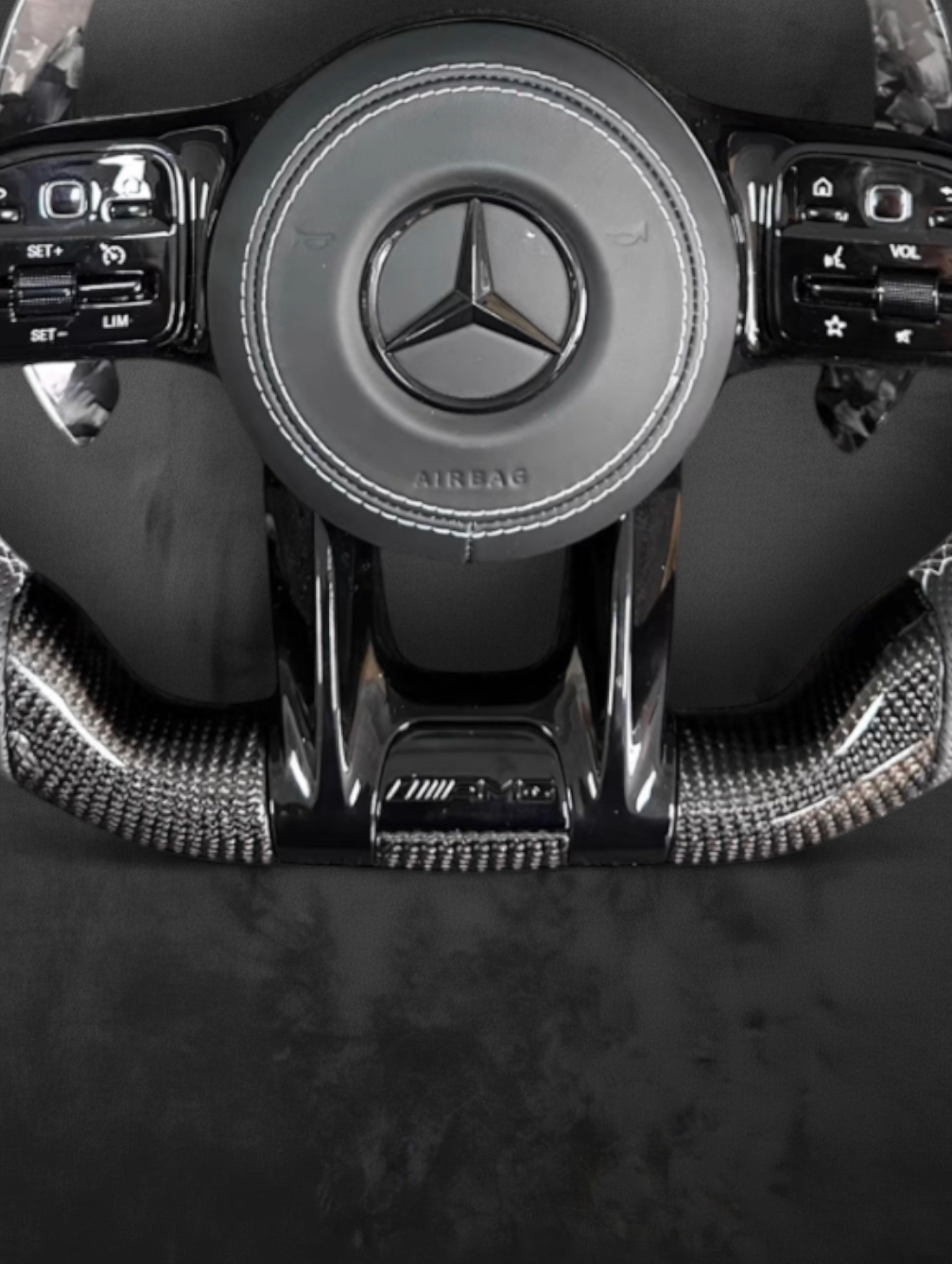 Custom AMG Carbon Performance Steering Wheel — White Stripe Edition