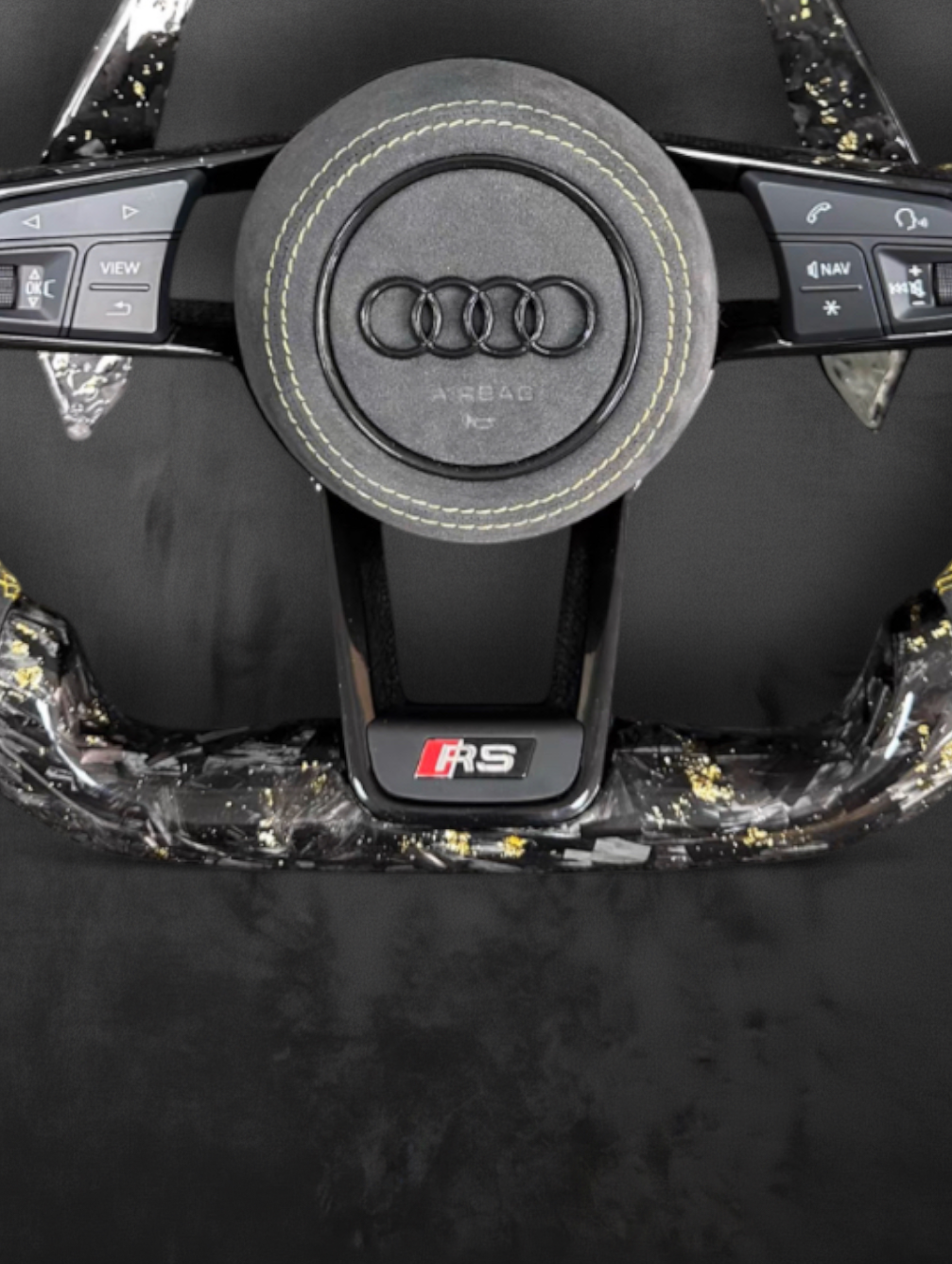 Custom Audi Forged Carbon Steering Wheel – Yellow Stripe – Alcantara Grip